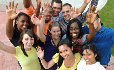 Diverse young adult friends and college or university students.